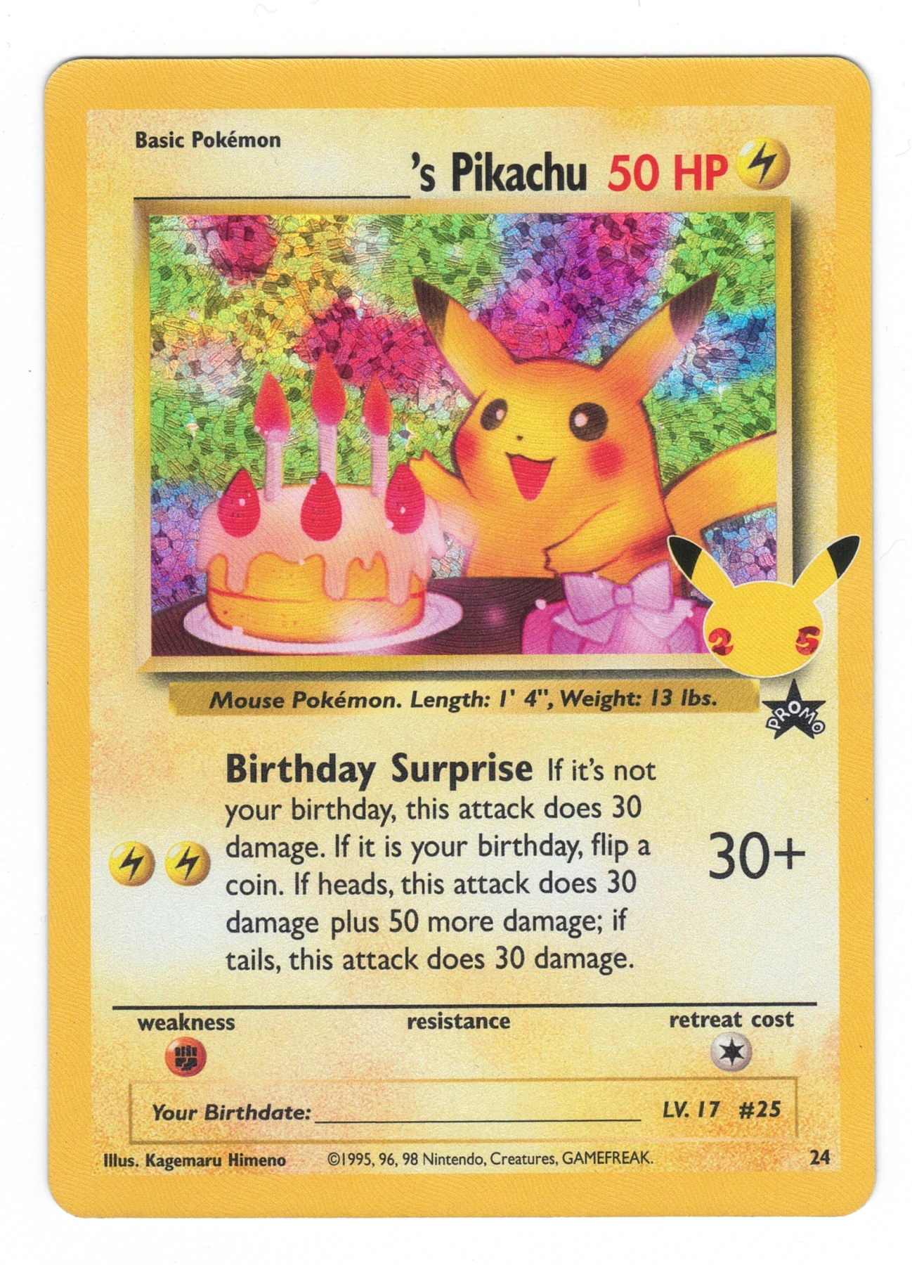 _____'s Pikachu 24A/25 Celebrations front card photo in GradeValue pregrading report