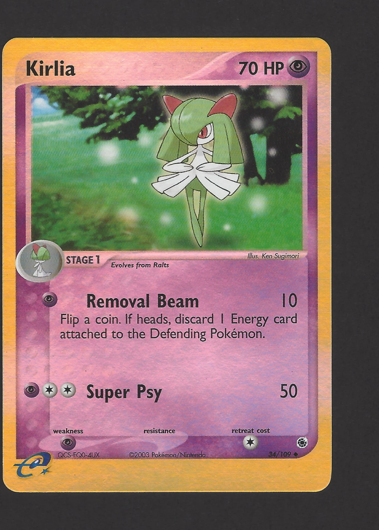 Kirlia 034/109 Ruby & Sapphire front card photo in GradeValue pregrading report
