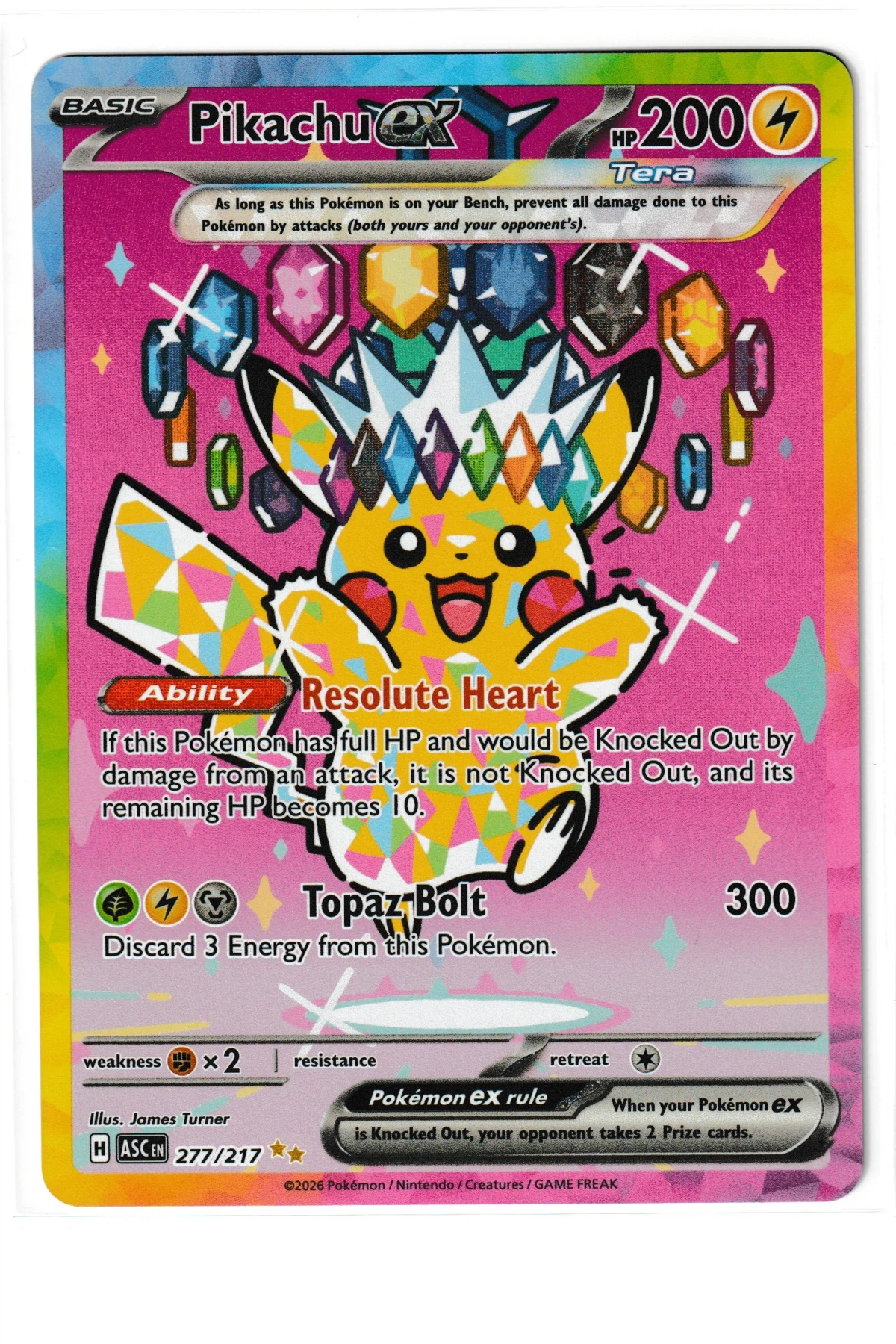 Pikachu ex 277/217 Ascended Heroes front card photo in GradeValue pregrading report