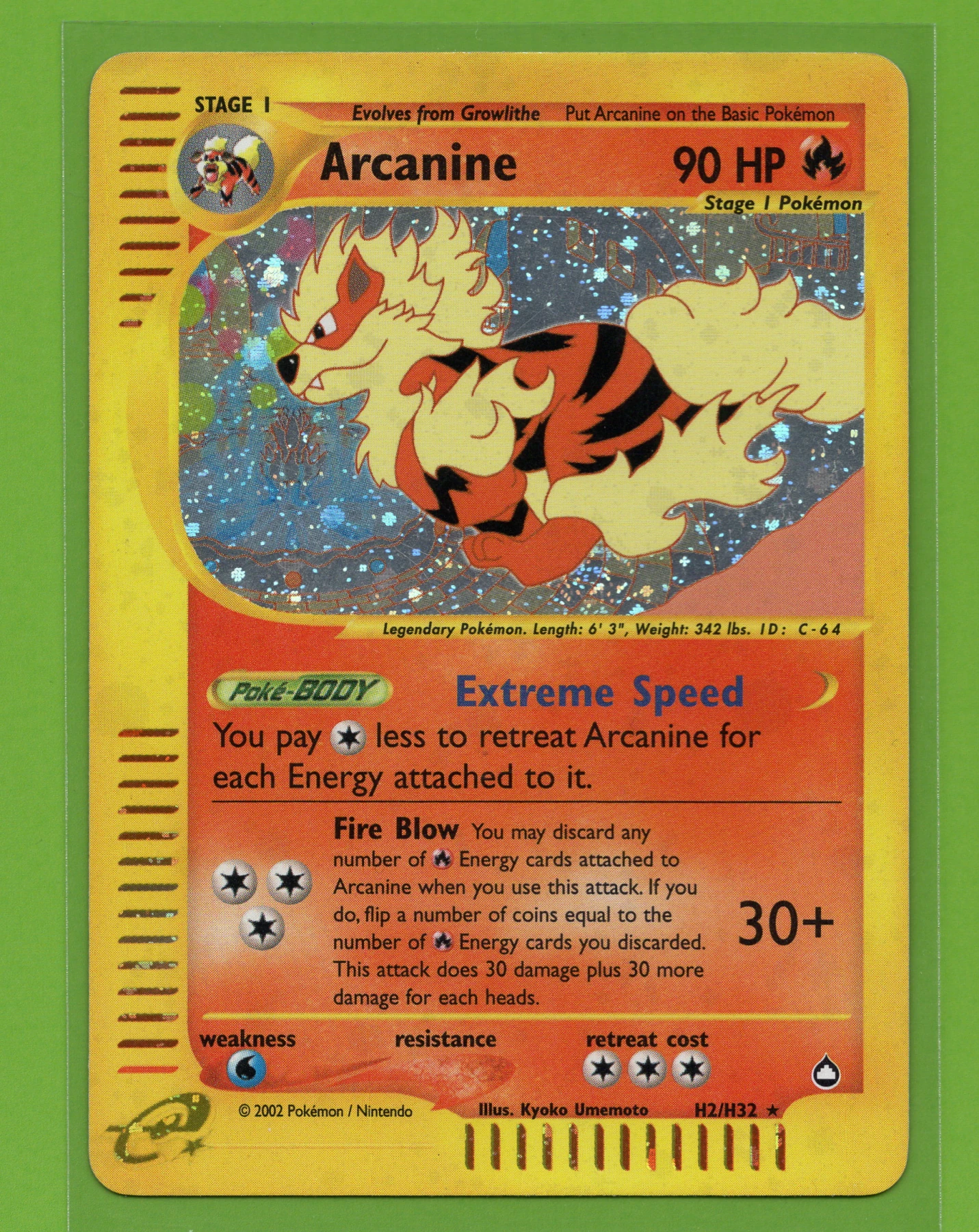 Arcanine H02/147 Aquapolis front card photo in GradeValue pregrading report