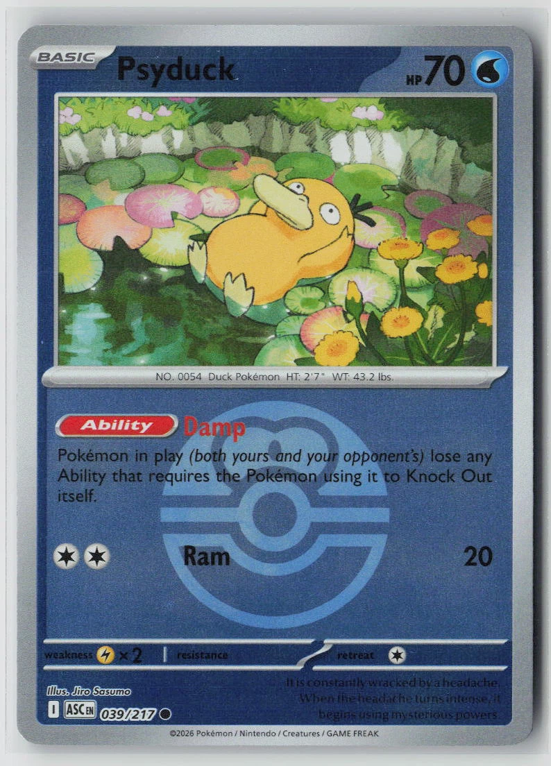 Psyduck 039/217 · Pokeball Holo Ascended Heroes front card photo in GradeValue pregrading report