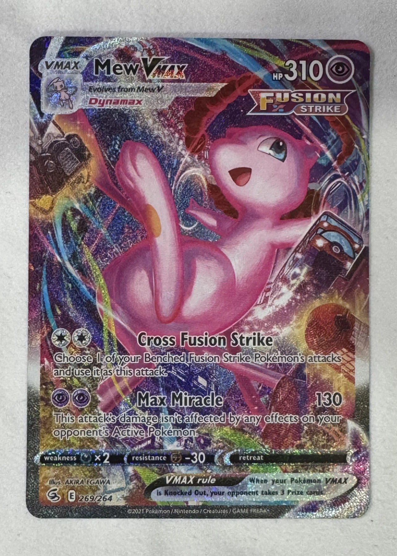 Mew VMAX 269/264 Fusion Strike front card photo in GradeValue pregrading report