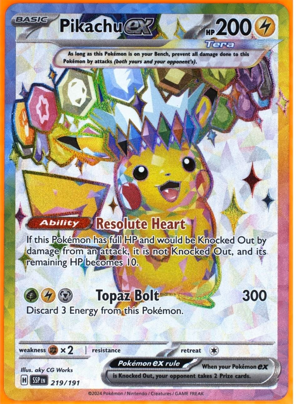 Pikachu ex 219/191 Surging Sparks front card photo in GradeValue pregrading report