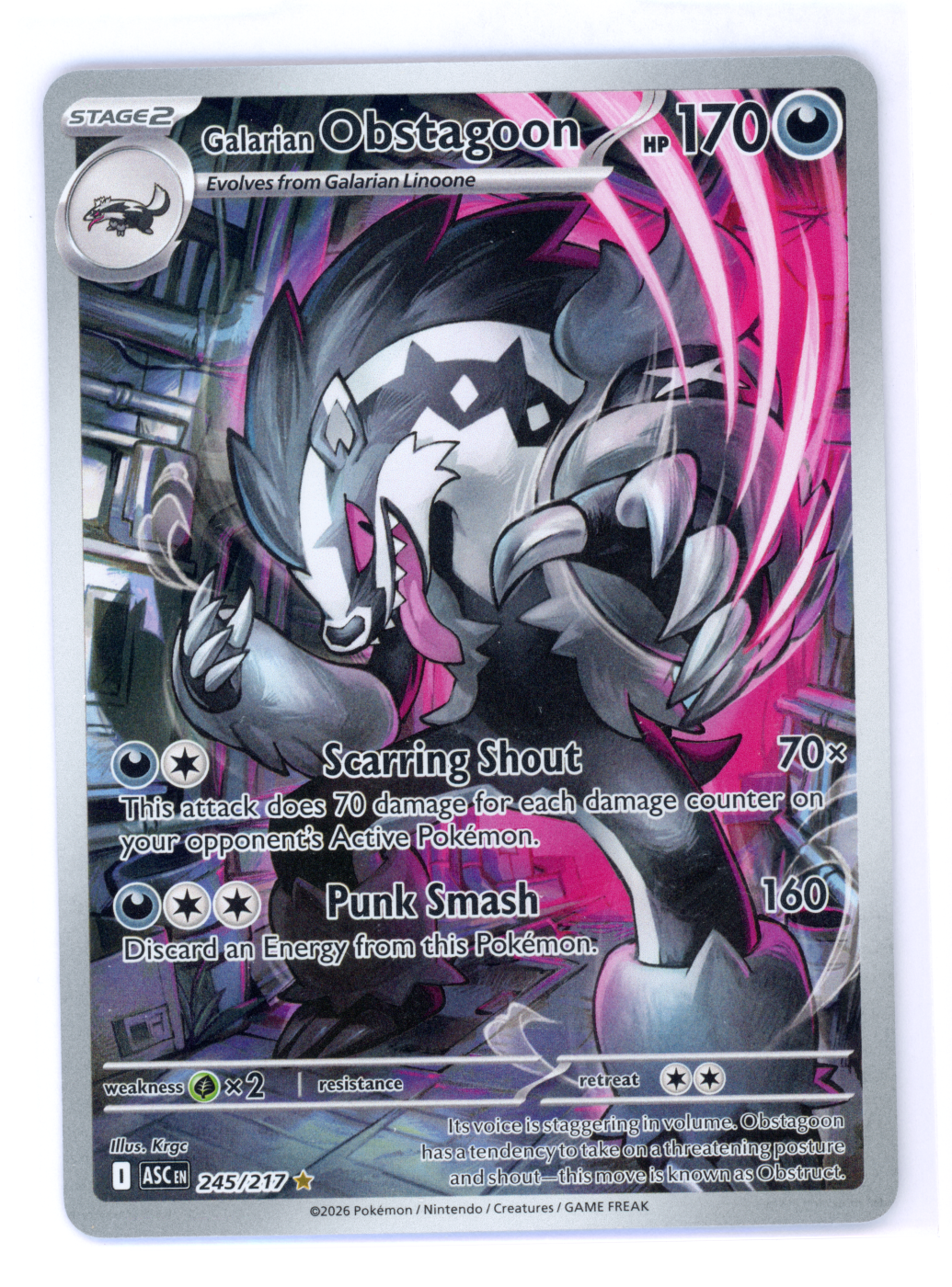 Galarian Obstagoon 245/217 Ascended Heroes front card photo in GradeValue pregrading report
