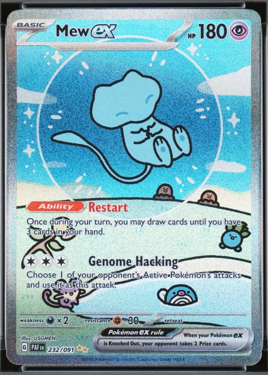 Mew ex 232/91 Paldean Fates front card photo in GradeValue pregrading report