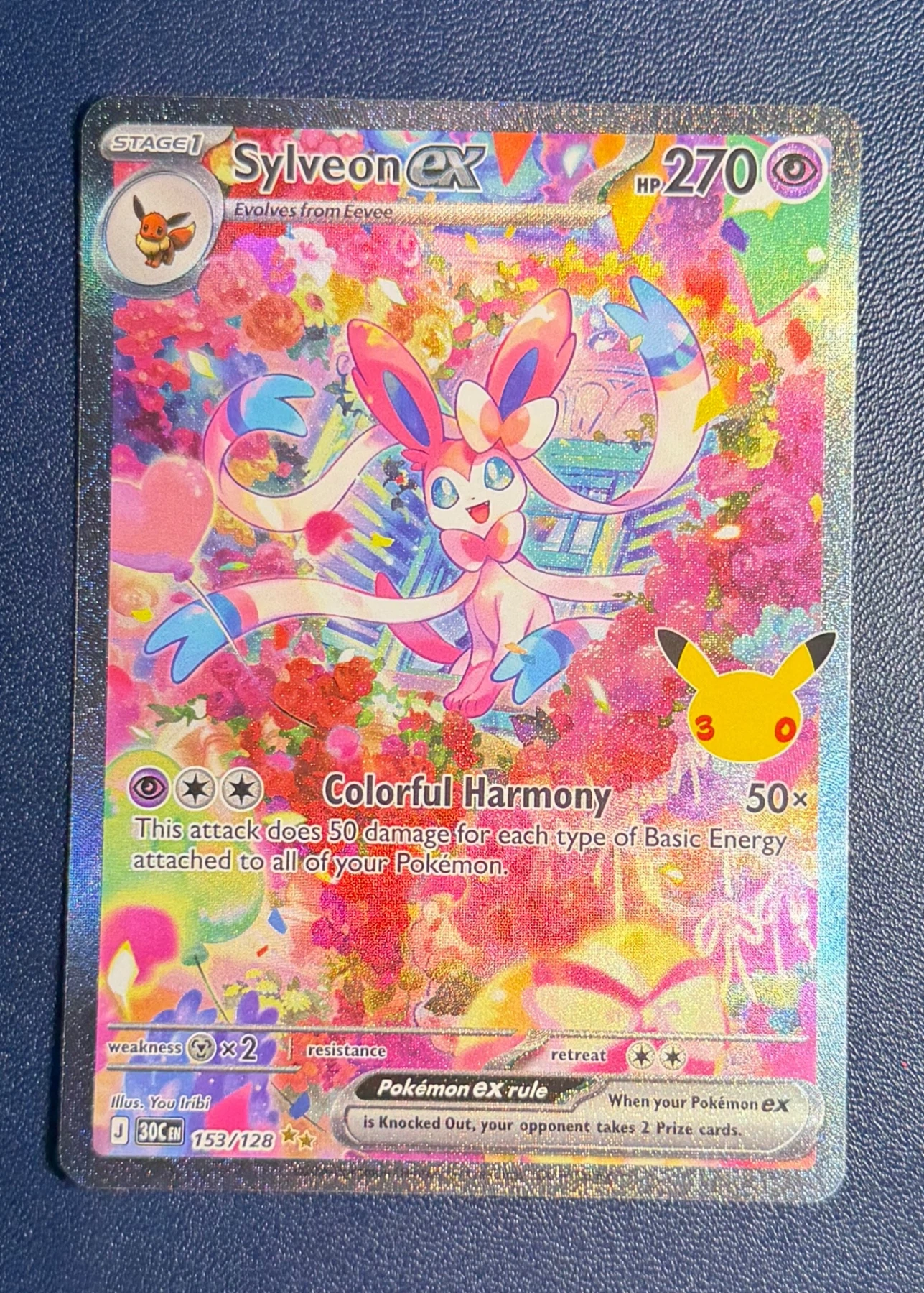 Sylveon ex 153/128 30th Celebration front card photo in GradeValue pregrading report