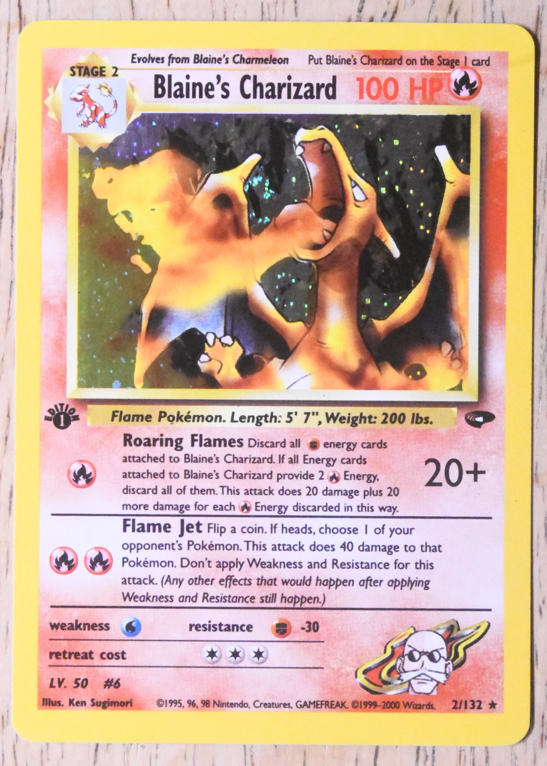 Blaine's Charizard 002/132 Gym Challenge front card photo in GradeValue pregrading report