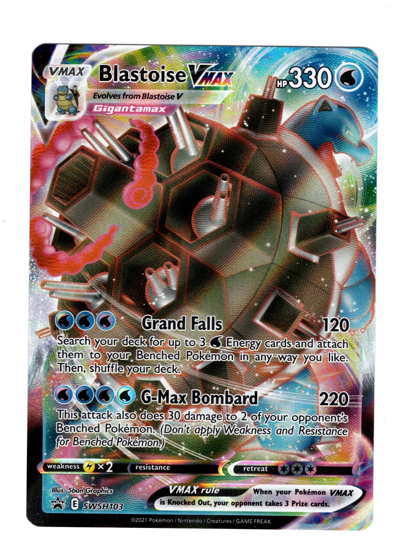 Blastoise VMAX SWSH103/307 SWSH Black Star Promos front card photo in GradeValue pregrading report