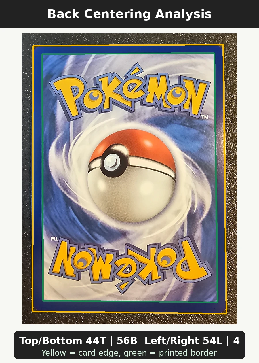 Slowbro 090/84 Pitch Black back centering analysis showing Top/Bottom 44T | 56B and Left/Right 54L | 46R.