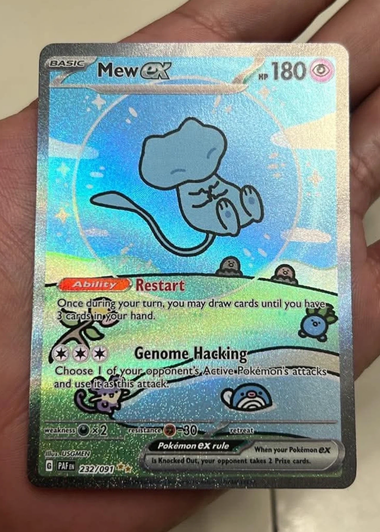 Mew ex 232/91 Paldean Fates front card photo in GradeValue pregrading report