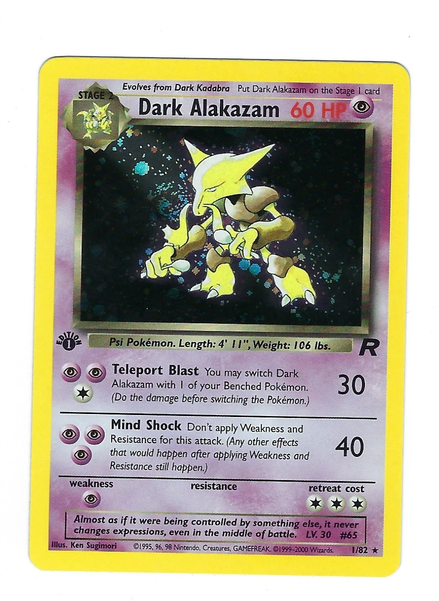 Dark Alakazam 001/82 Team Rocket front card photo in GradeValue pregrading report