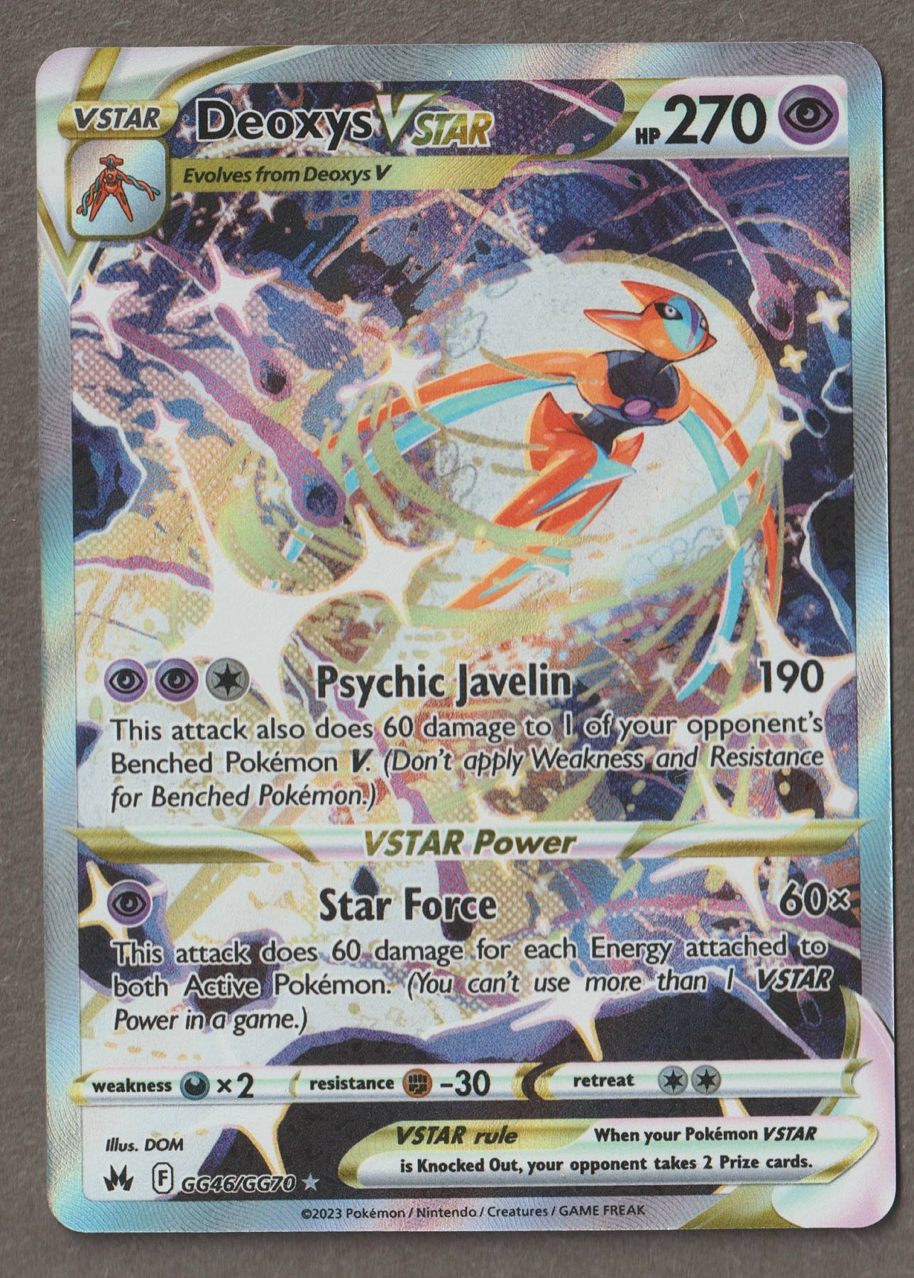 Deoxys VSTAR GG46/159 Crown Zenith front card photo in GradeValue pregrading report