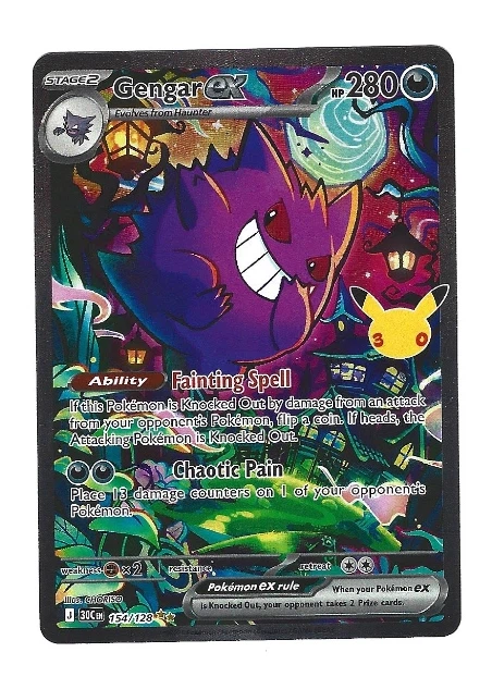 Gengar ex 154/128 30th Celebration front card photo in GradeValue pregrading report
