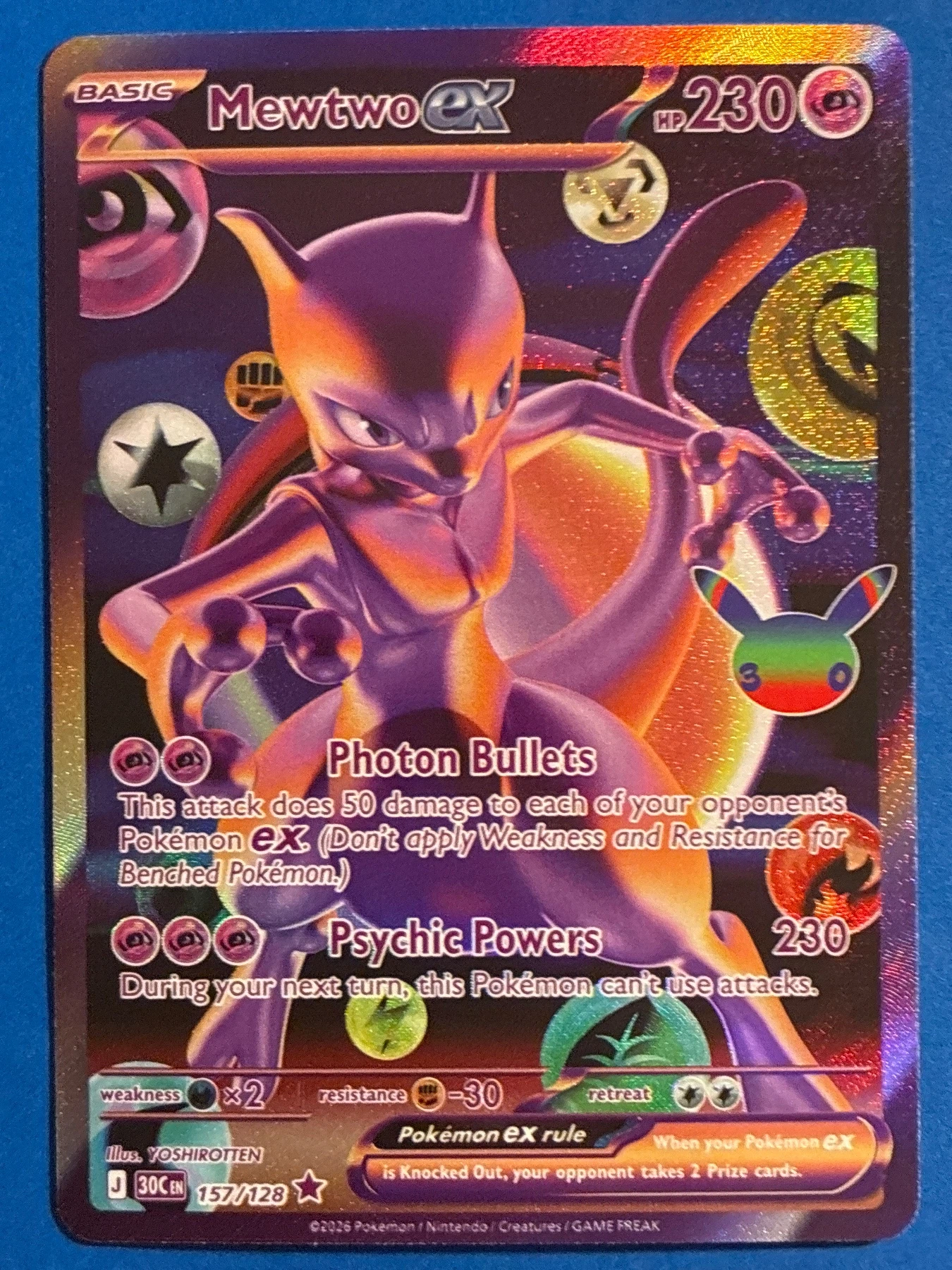 Mewtwo ex 157/128 30th Celebration front card photo in GradeValue pregrading report