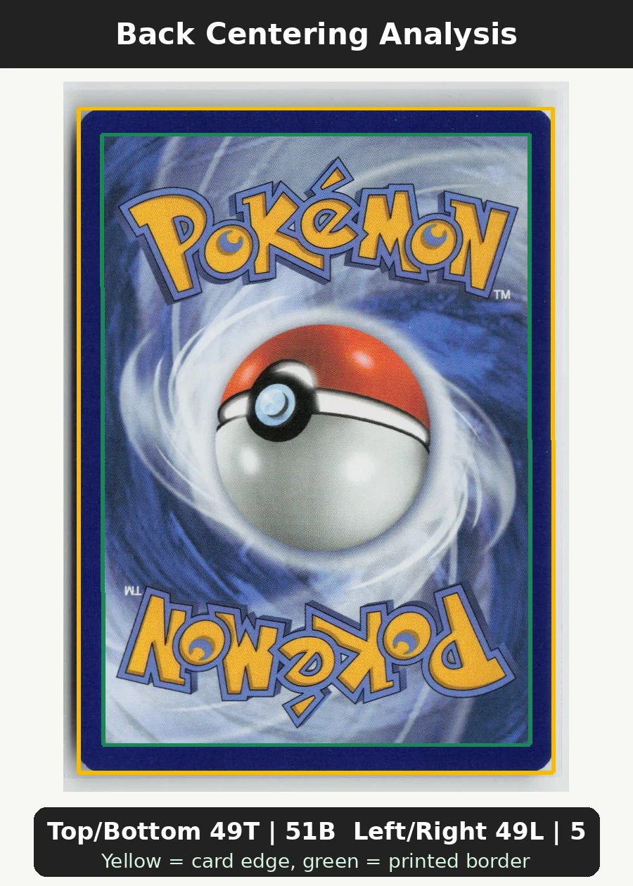 Psyduck 039/217 · Pokeball Holo Ascended Heroes back centering analysis showing Top/Bottom 49T | 51B and Left/Right 49L | 51R.