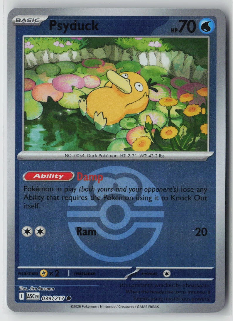 Psyduck 039/217 · Pokeball Holo Ascended Heroes front card photo in GradeValue pregrading report