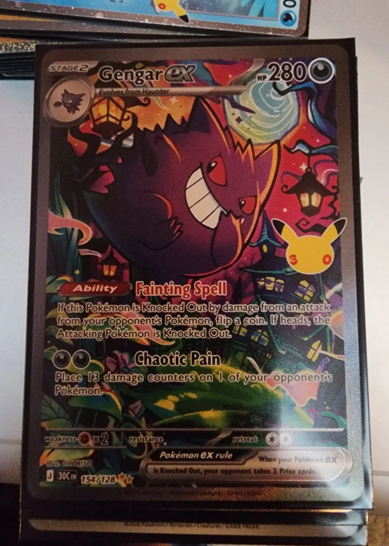 Gengar ex 154/128 30th Celebration front card photo in GradeValue pregrading report