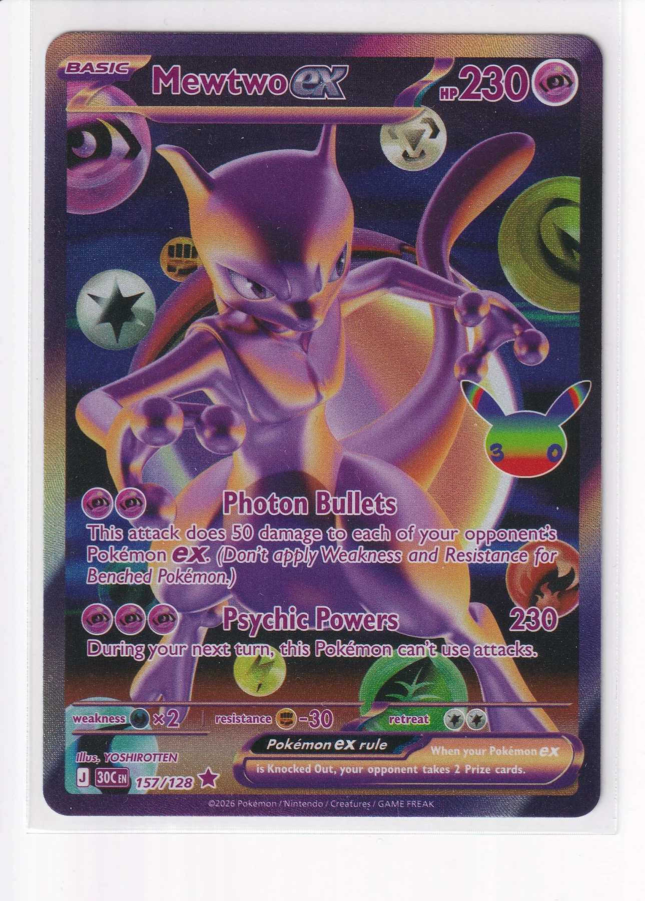 Mewtwo ex 157/128 30th Celebration front card photo in GradeValue pregrading report