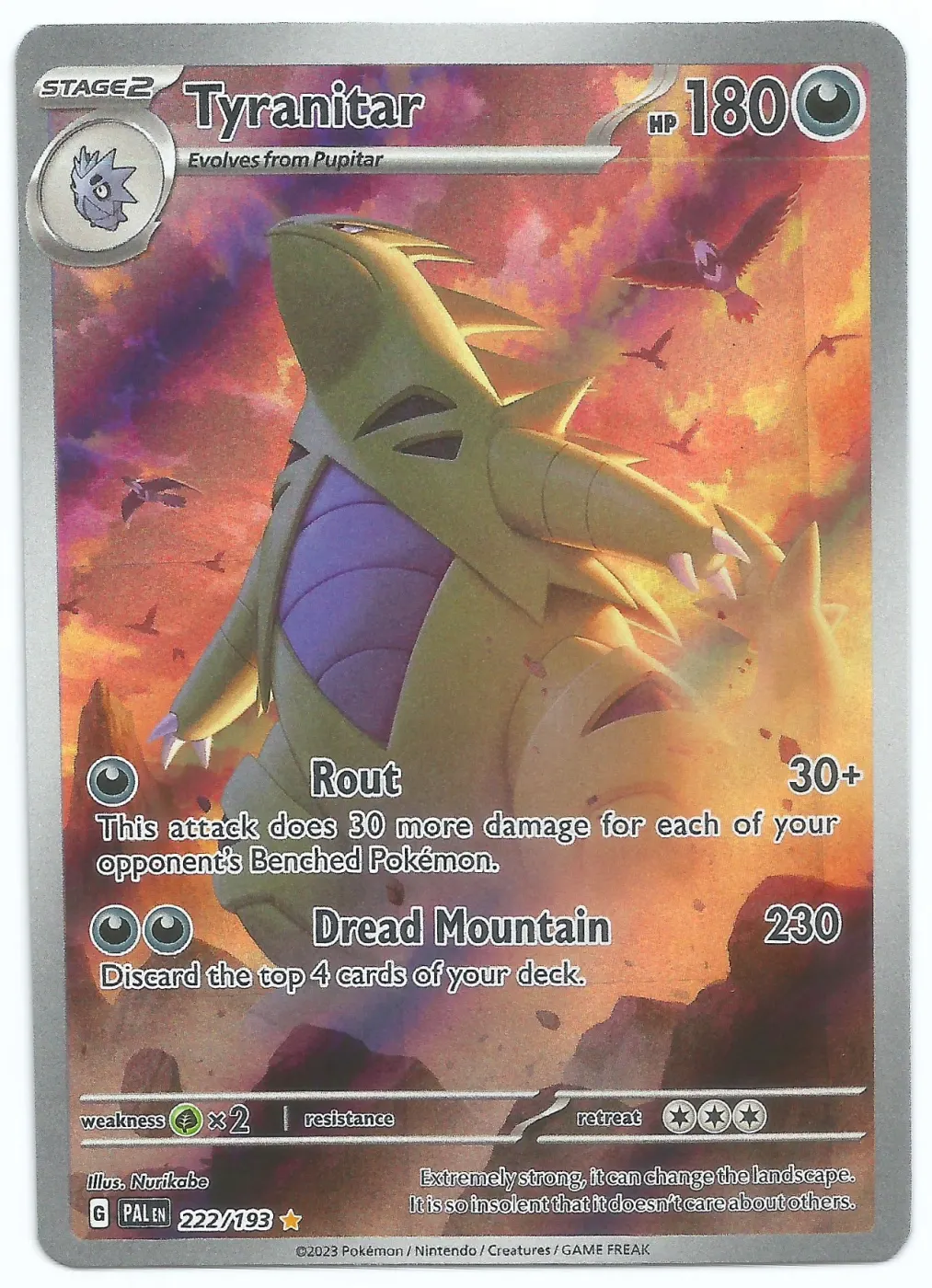 Tyranitar 222/193 Paldea Evolved front card photo in GradeValue pregrading report