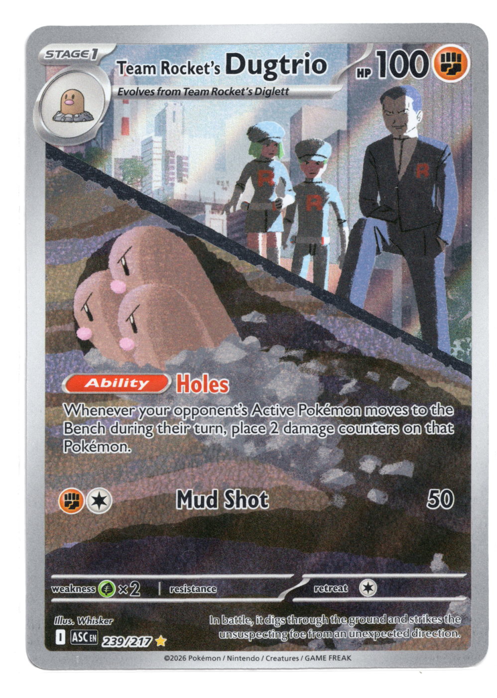 Team Rocket's Dugtrio 239/217 Ascended Heroes front card photo in GradeValue pregrading report