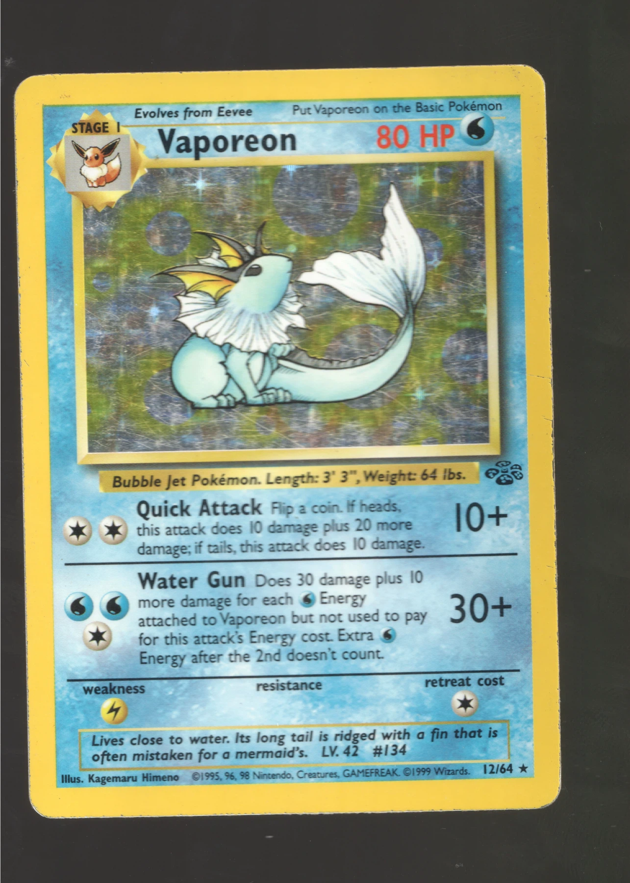 Vaporeon 012/64 Jungle front card photo in GradeValue pregrading report