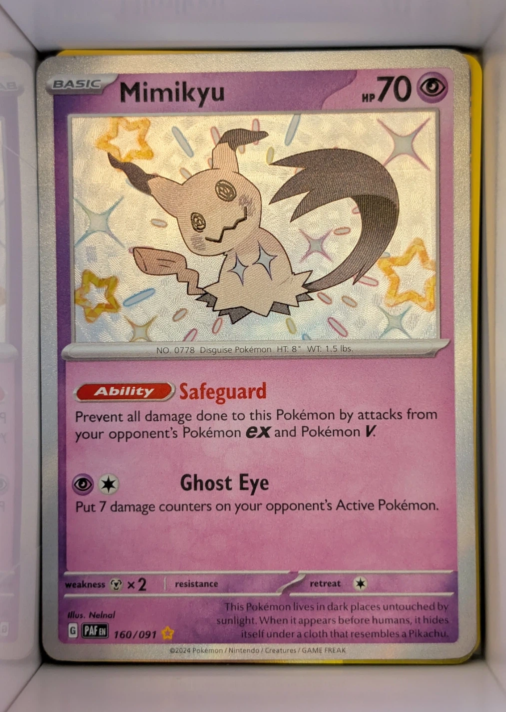 Mimikyu 160/91 Paldean Fates front card photo in GradeValue pregrading report