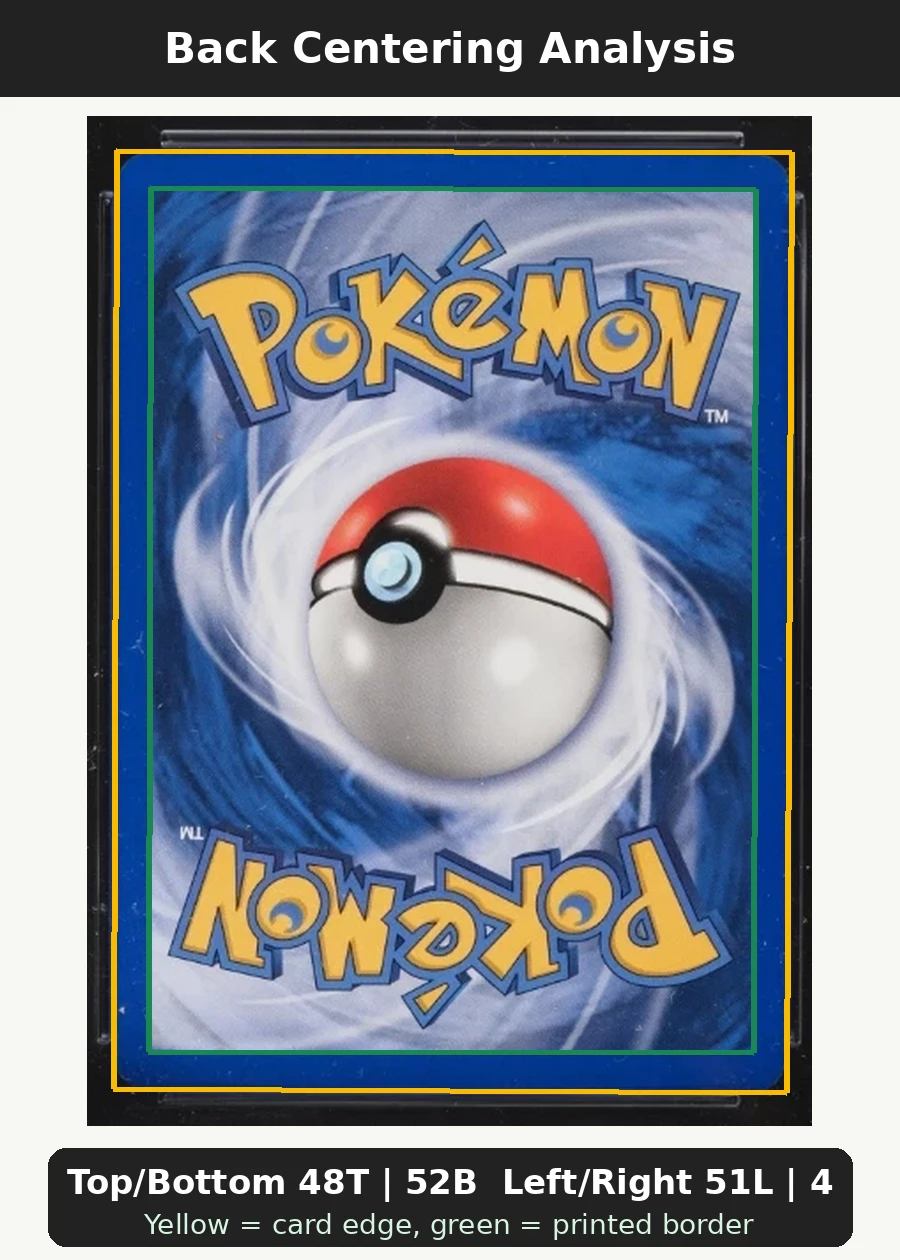 Electrode 022/110 Legendary Collection back centering analysis showing Top/Bottom 48T | 52B and Left/Right 51L | 49R.