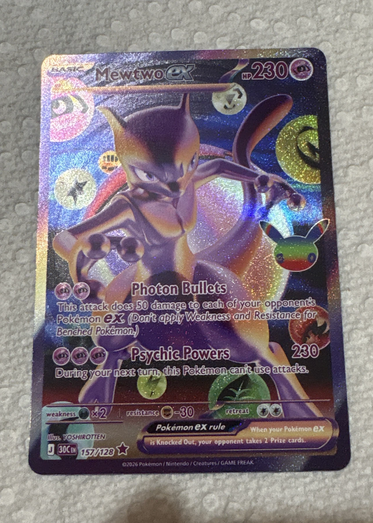 Mewtwo ex 157/128 30th Celebration front card photo in GradeValue pregrading report