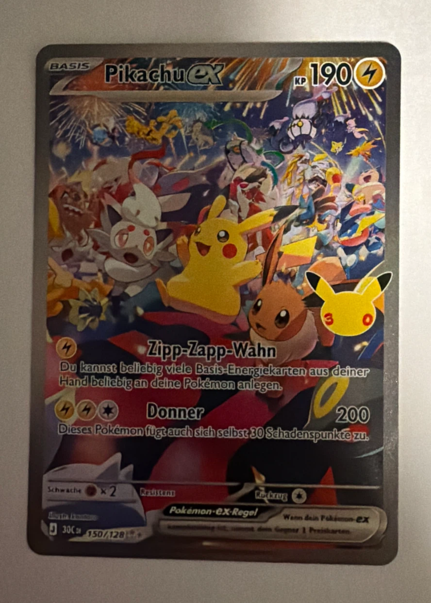 Pikachu ex 150/128 30th Celebration front card photo in GradeValue pregrading report