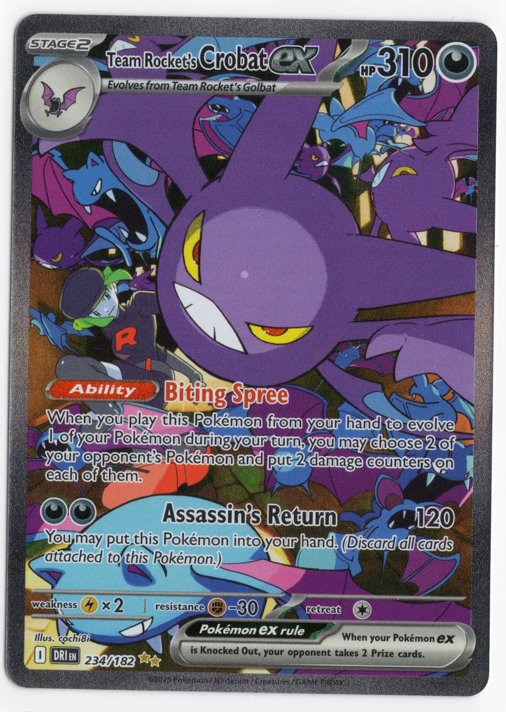 Team Rocket's Crobat ex 234/182 Destined Rivals front card photo in GradeValue pregrading report