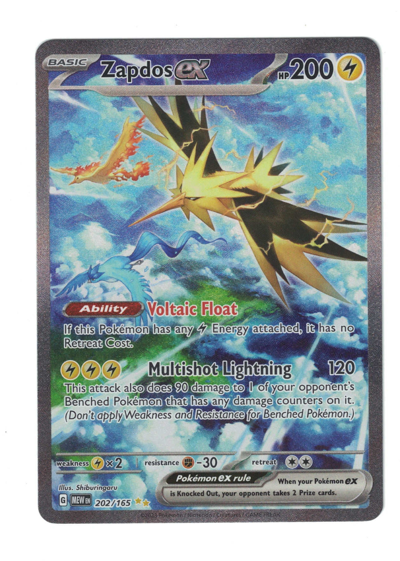 Zapdos ex 202/165 151 front card photo in GradeValue pregrading report