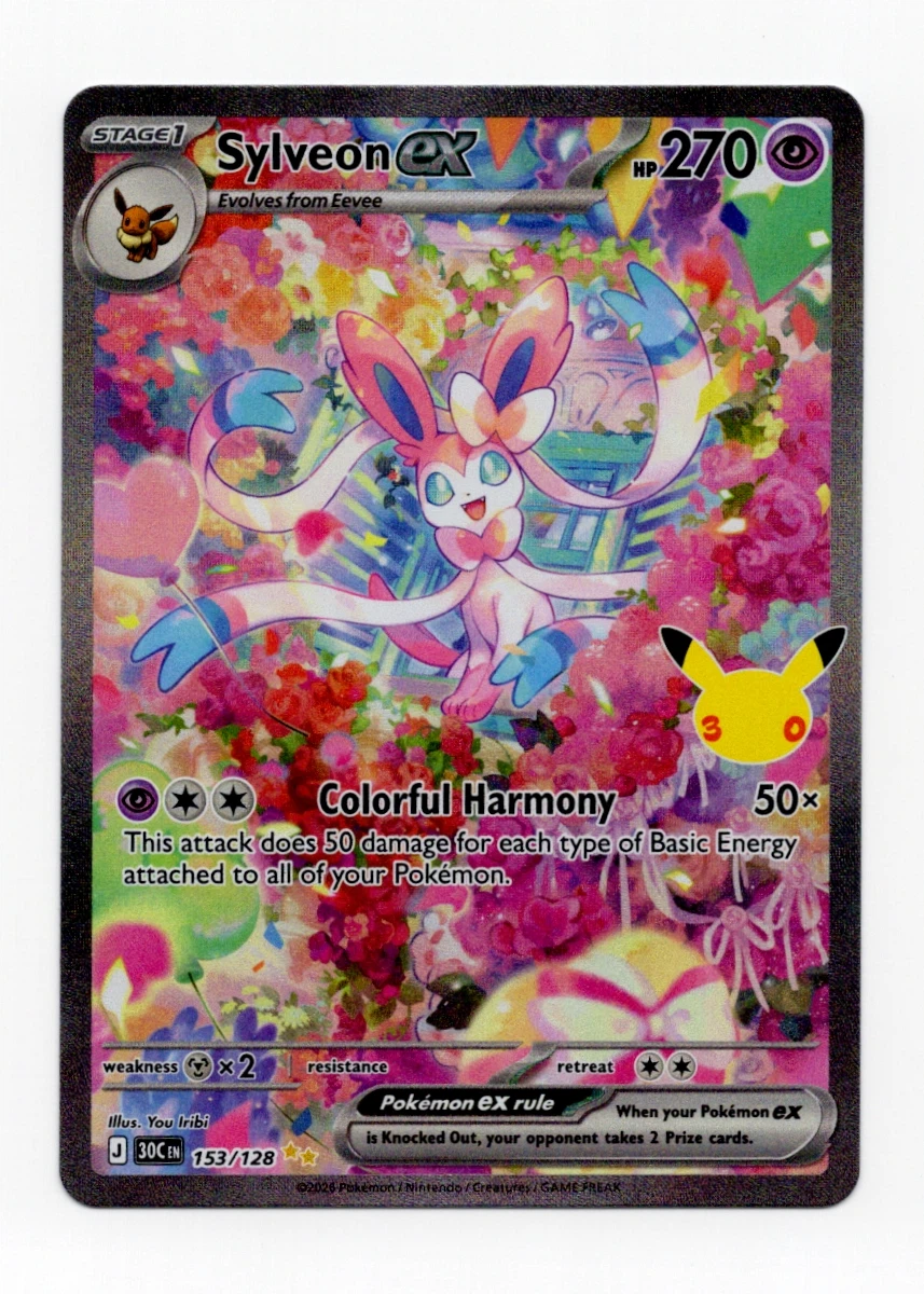 Sylveon ex 153/128 30th Celebration front card photo in GradeValue pregrading report
