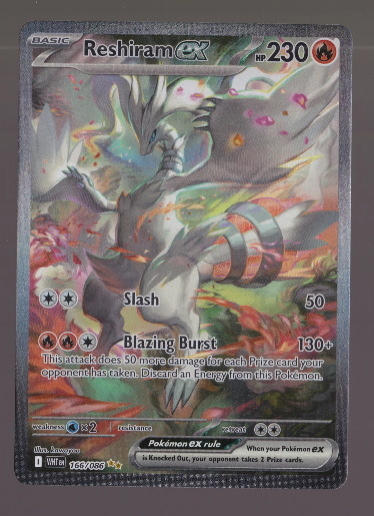 Reshiram ex 166/86 White Flare front card photo in GradeValue pregrading report