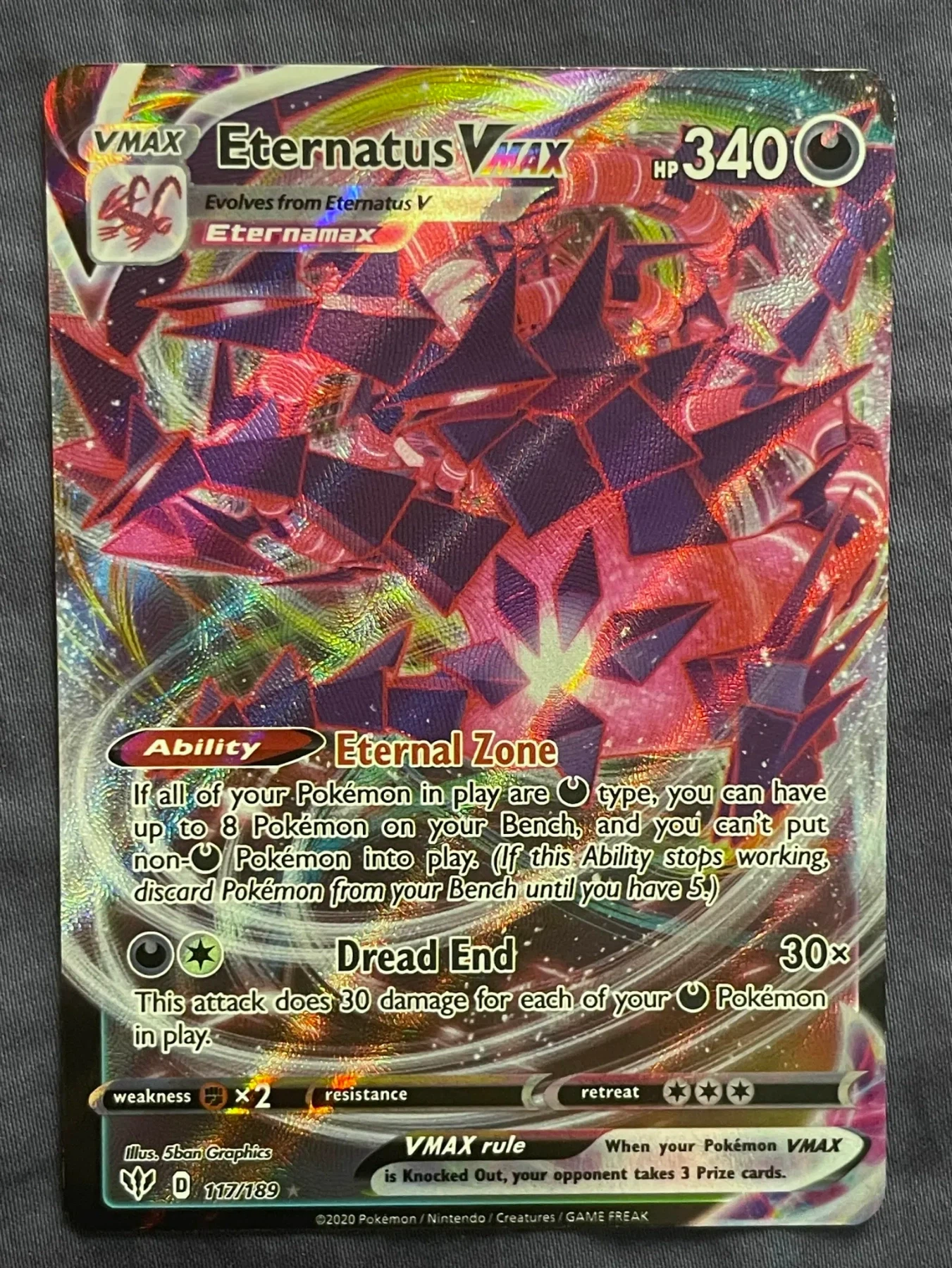 Eternatus VMAX 117/189 Darkness Ablaze front card photo in GradeValue pregrading report