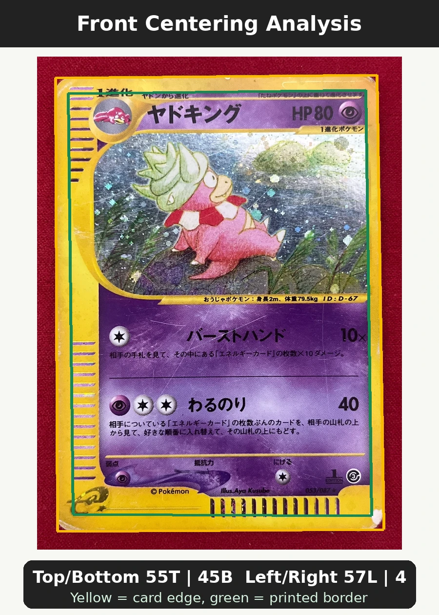 Slowking 053/87 Wind from the Sea front centering analysis showing Top/Bottom 55T | 45B and Left/Right 57L | 43R.