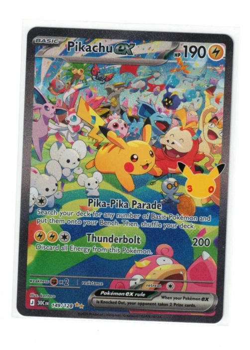 Pikachu ex 149/128 30th Celebration front card photo in GradeValue pregrading report