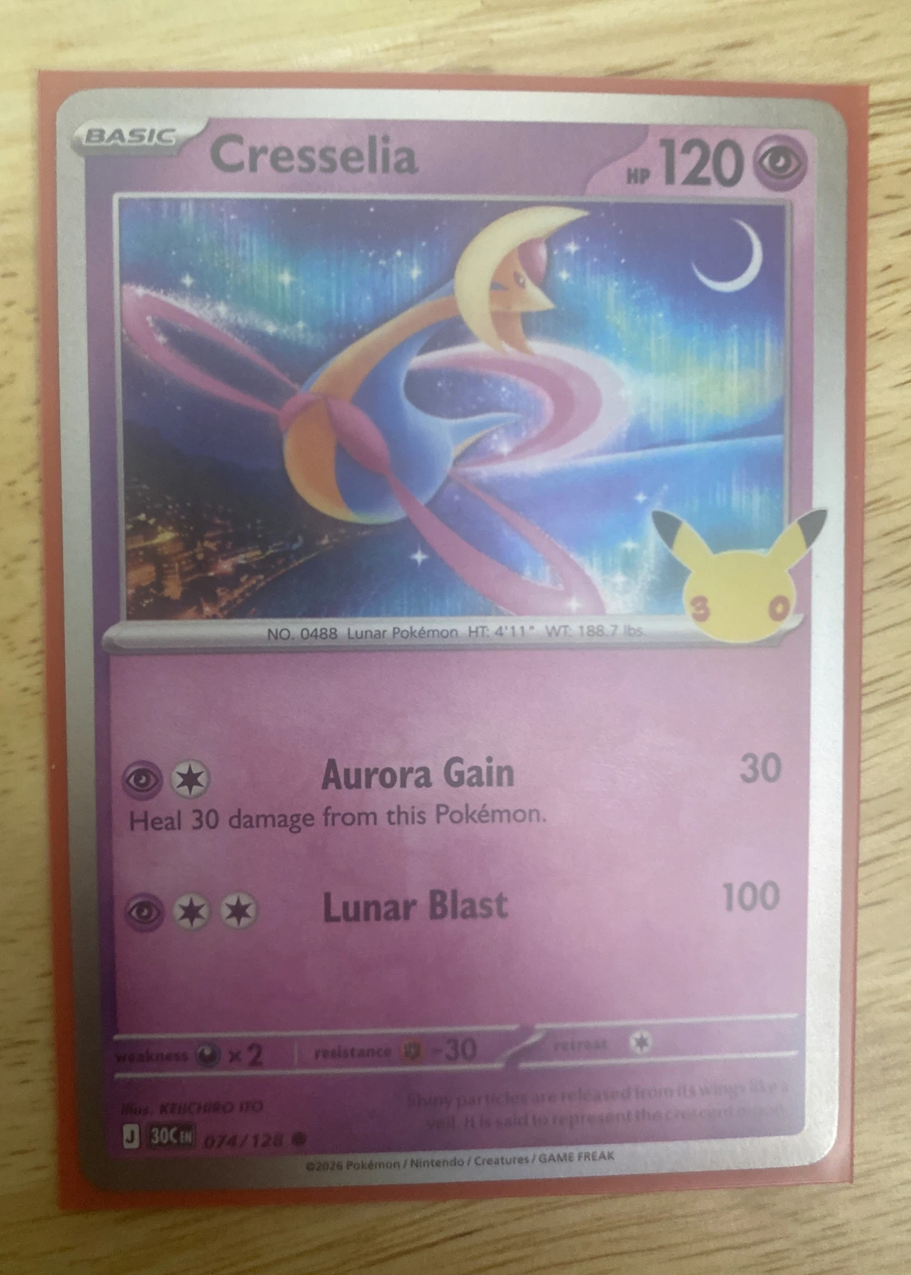 Cresselia 074/128 30th Celebration front card photo in GradeValue pregrading report