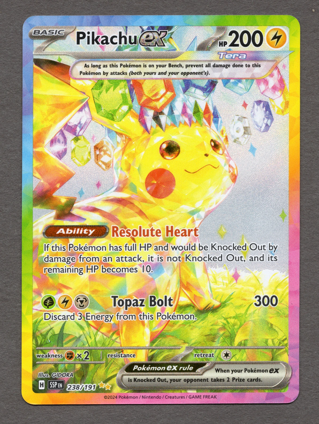 Pikachu ex 238/191 Surging Sparks front card photo in GradeValue pregrading report
