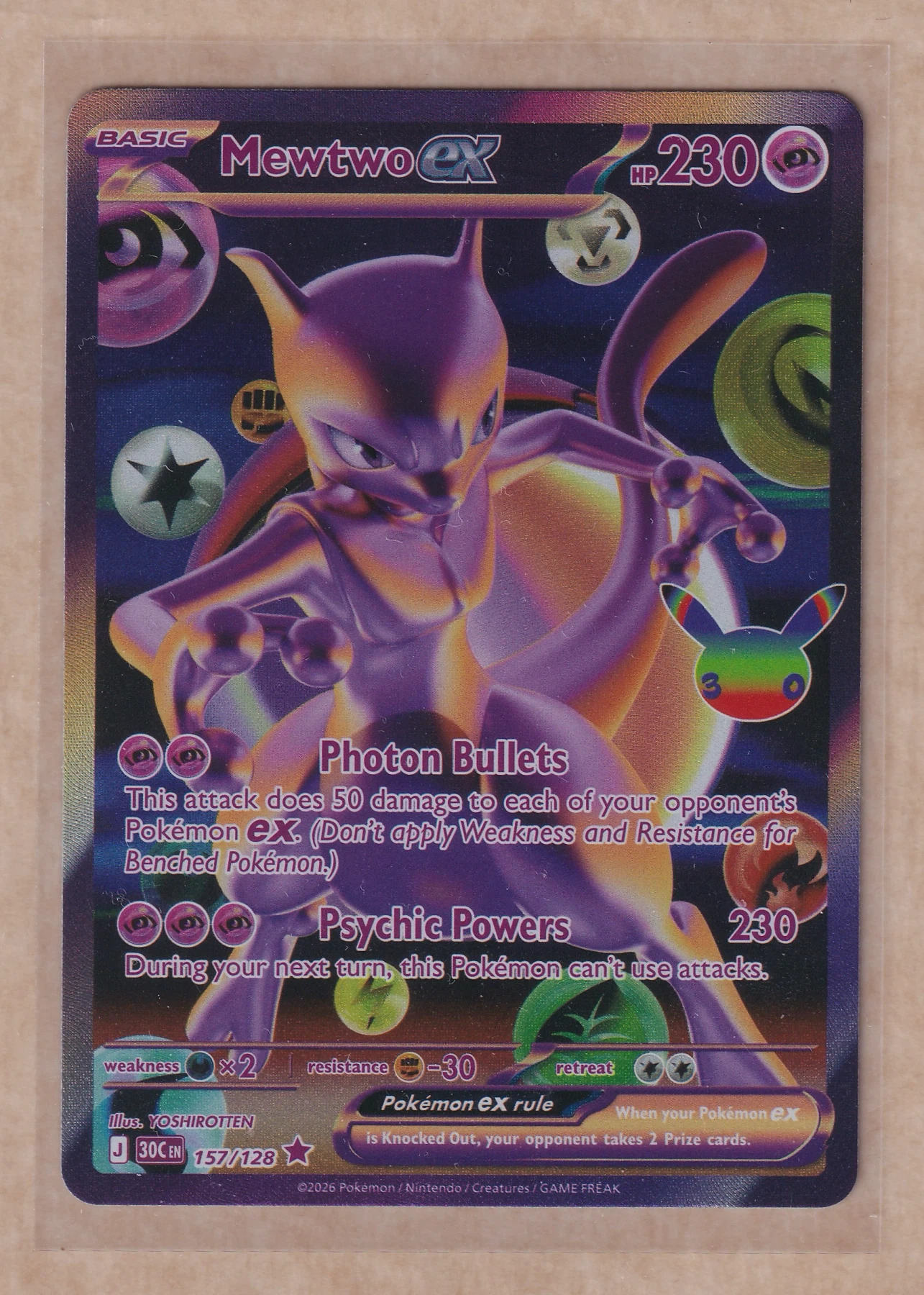 Mewtwo ex 157/128 30th Celebration front card photo in GradeValue pregrading report