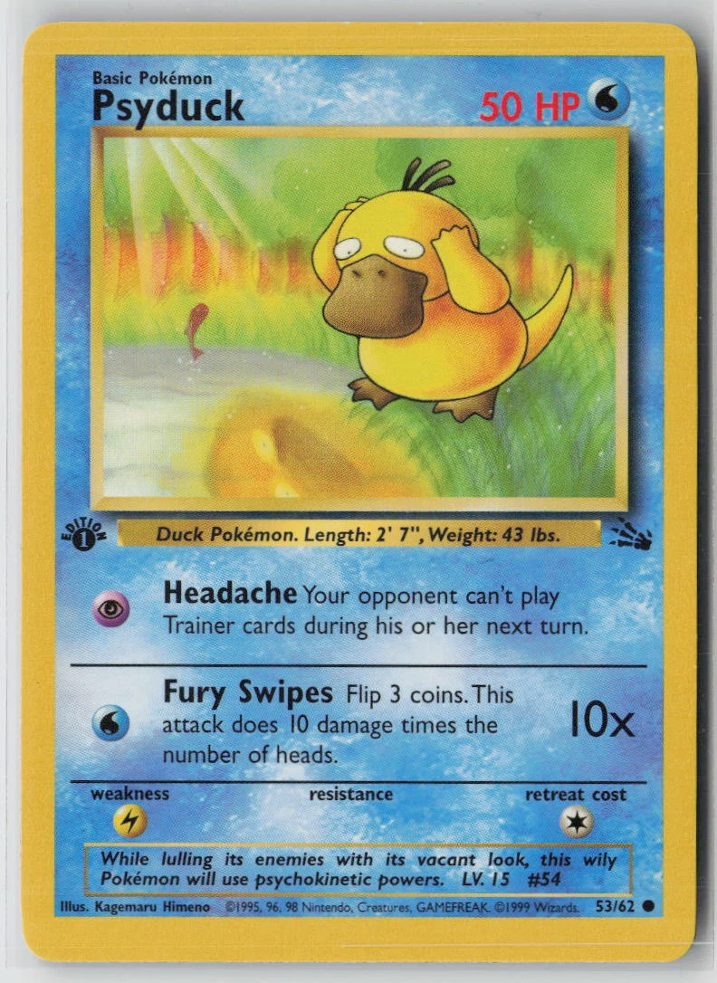 Psyduck 053/62 · First Edition Stamp Fossil front card photo in GradeValue pregrading report
