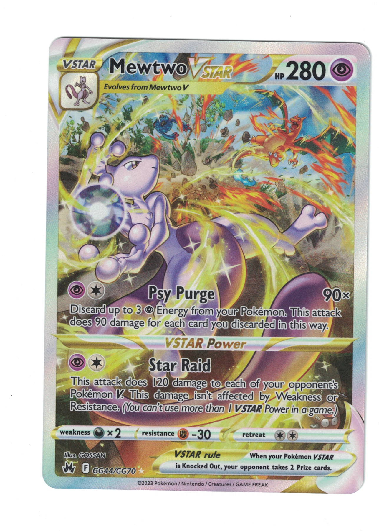 Mewtwo VSTAR GG44/159 Crown Zenith front card photo in GradeValue pregrading report