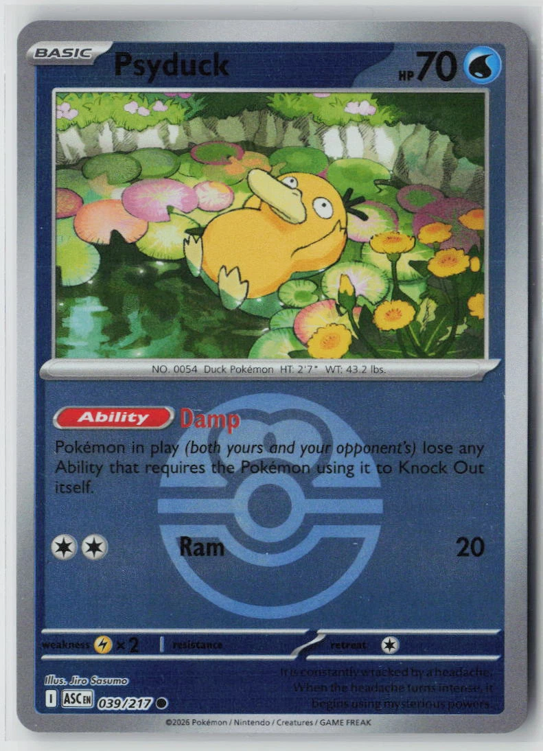 Psyduck 039/217 · Pokeball Holo Ascended Heroes front card photo in GradeValue pregrading report
