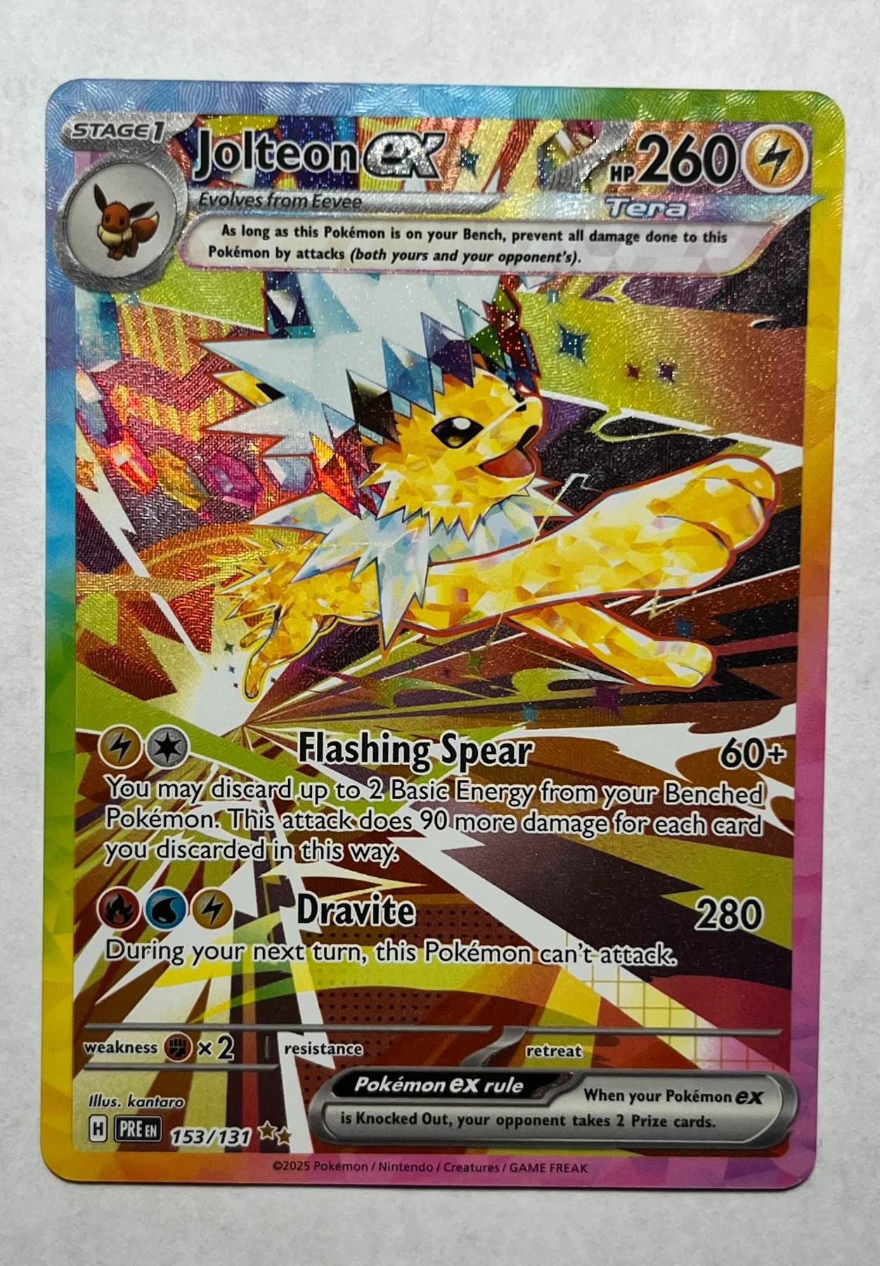 Jolteon ex 153/131 Prismatic Evolutions front card photo in GradeValue pregrading report