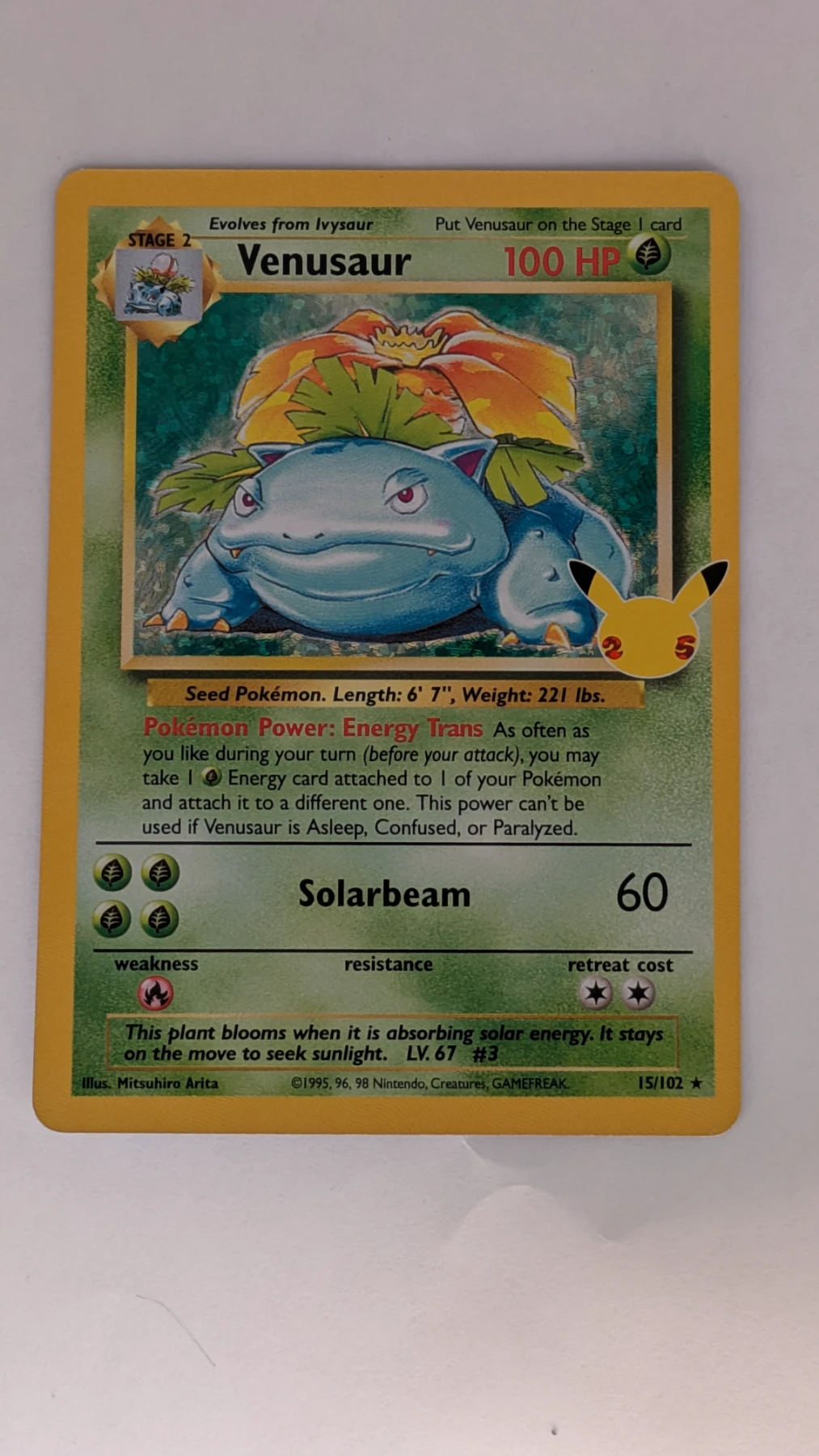 Venusaur 015/102 Base Set front card photo in GradeValue pregrading report