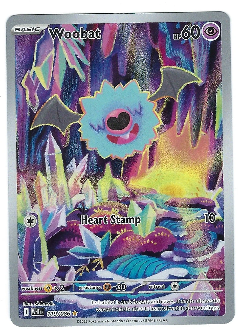Woobat 119/86 White Flare front card photo in GradeValue pregrading report