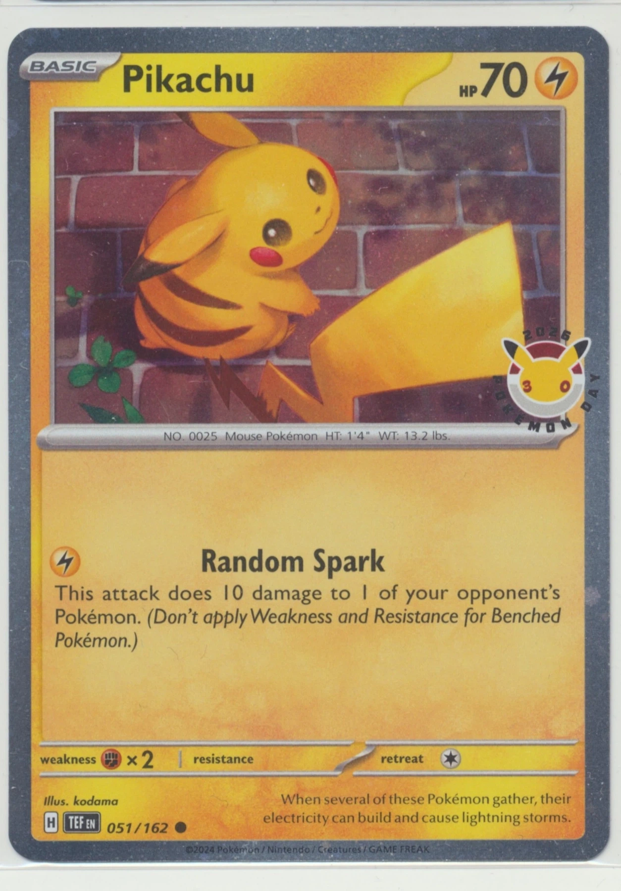 Pikachu 051/162 30th Celebration front card photo in GradeValue pregrading report