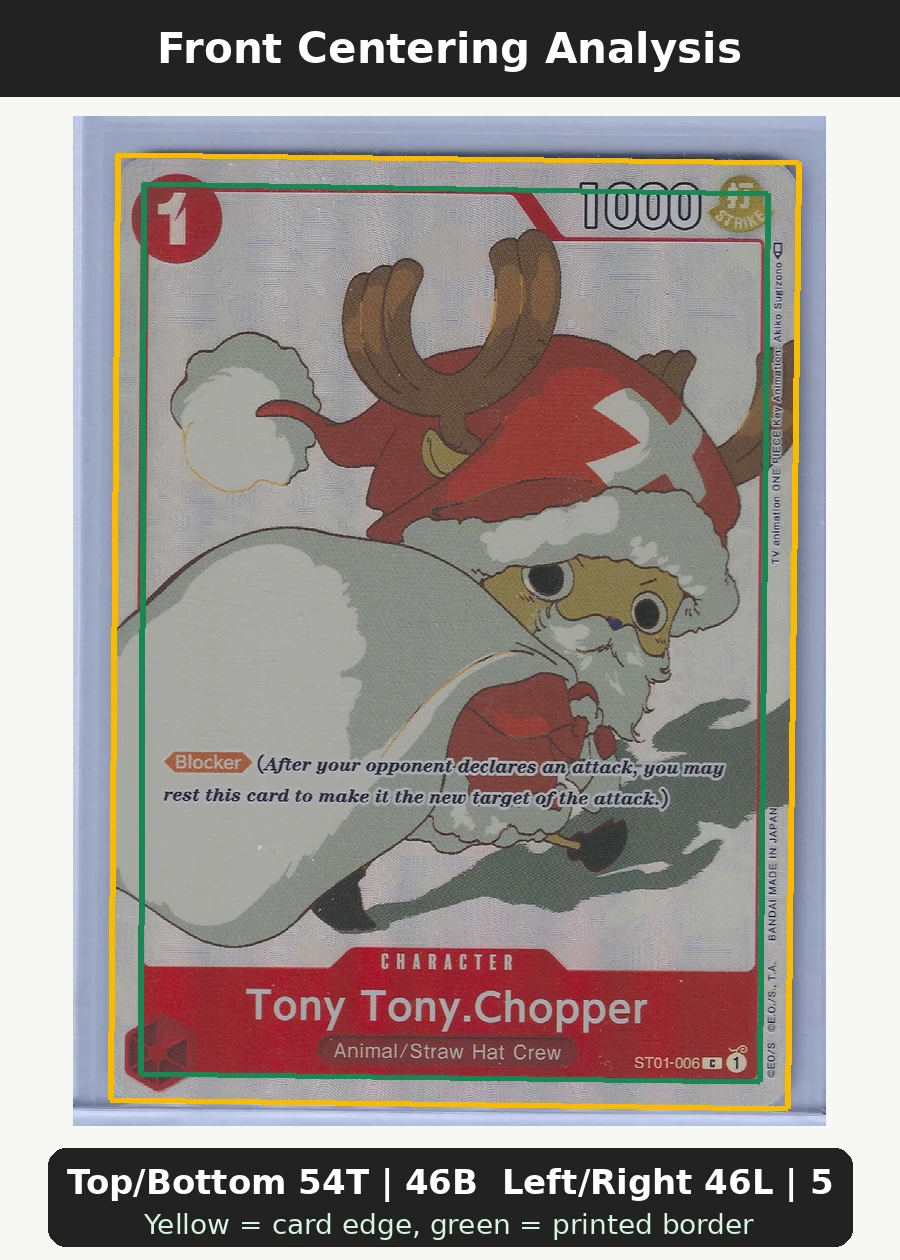 Tony Tony.Chopper (ST01-006) · Gift Collection 2023 ST01-006 Gift Collection 2023 front centering analysis showing Top/Bottom 54T | 46B and Left/Right 46L | 54R.