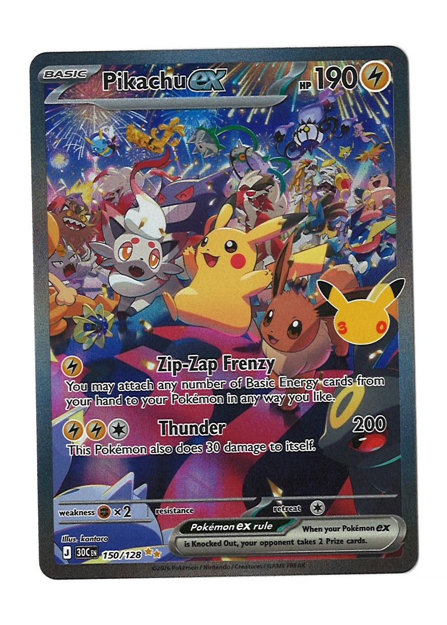 Pikachu ex 150/128 30th Celebration front card photo in GradeValue pregrading report