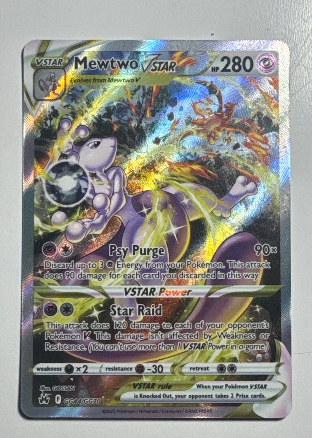 Mewtwo VSTAR GG44/159 Crown Zenith front card photo in GradeValue pregrading report