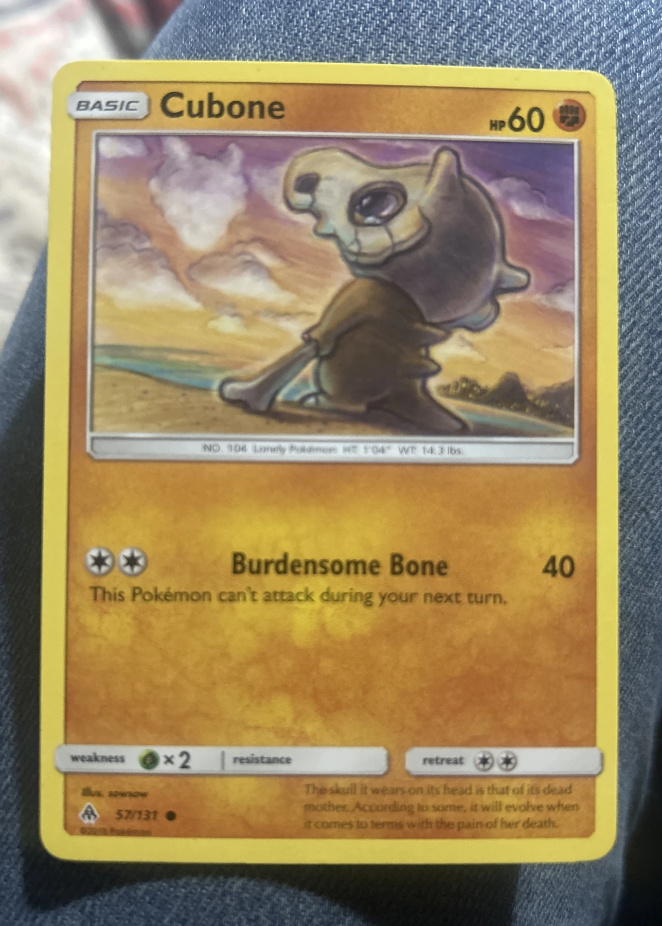 Cubone 057/131 Forbidden Light front card photo in GradeValue pregrading report